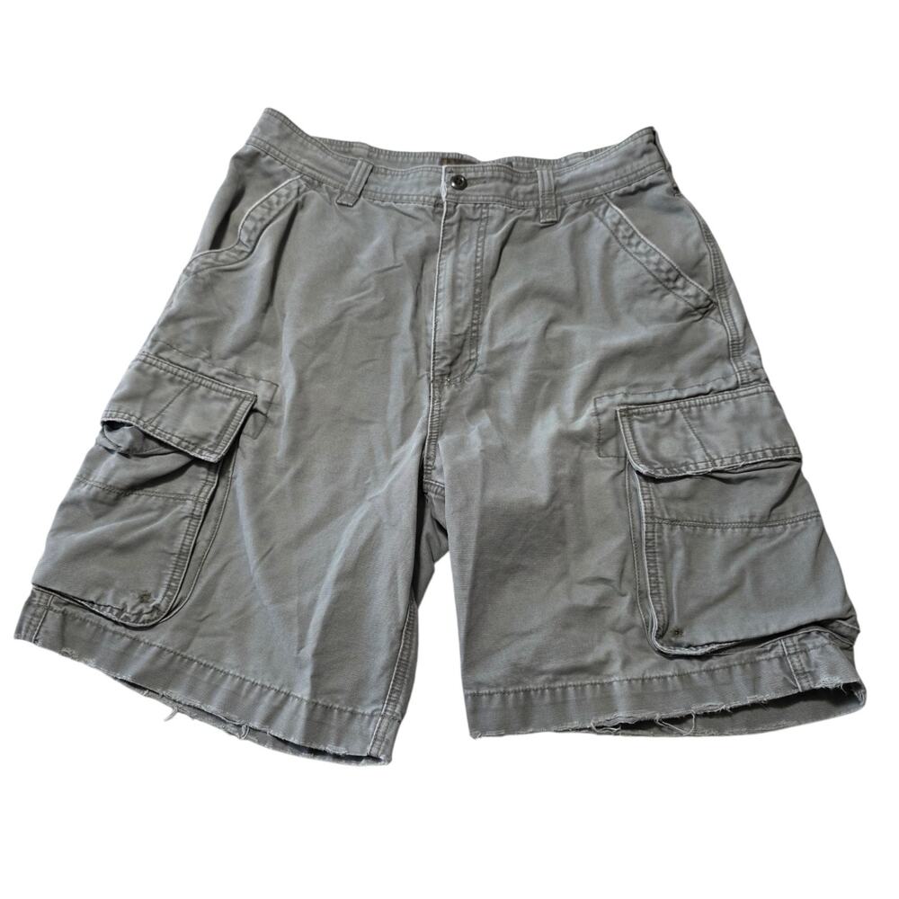 American Eagle Y2K Thrashed Cargo Shorts Mens 34 Gray Distressed Utility
